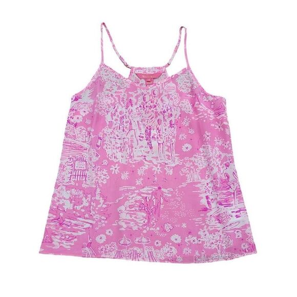 Lilly Pulitzer Tank Top Womens XS Pink Tie Dye 100% Silk Spaghetti Strap V-Neck - Picture 2 of 7